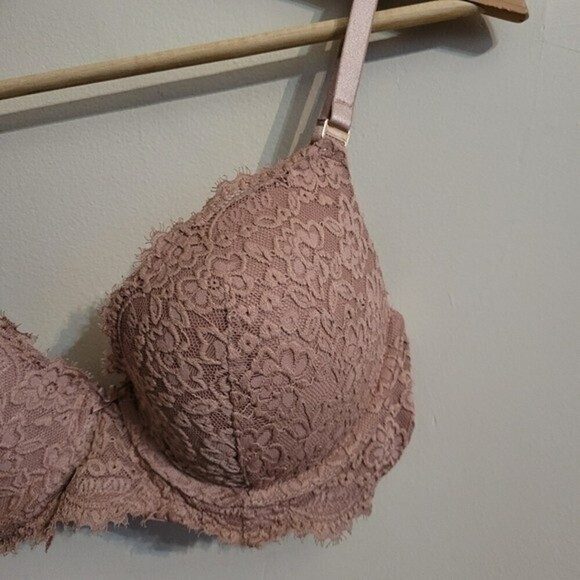 Aerie Women's Real Power Plunge Lace Bra Padded Mauve Pink Size 32DD - Picture 3 of 10